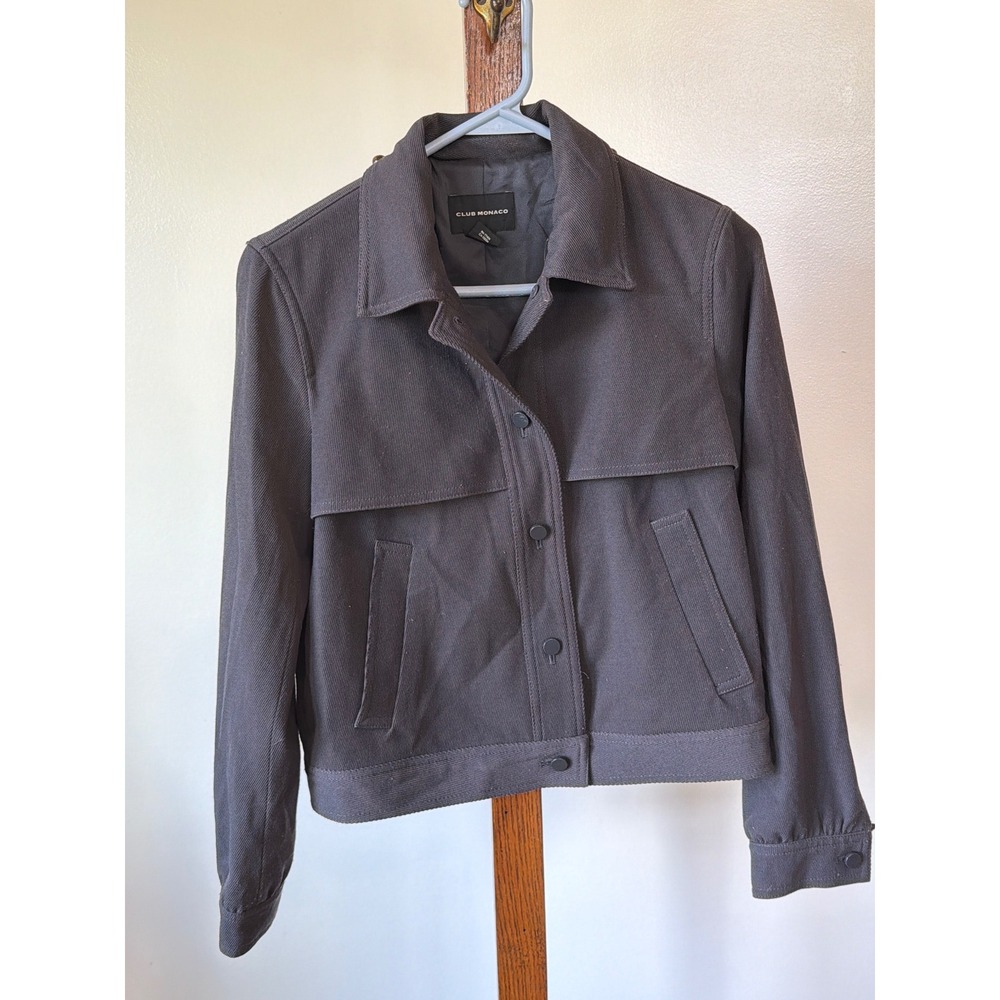 Club Monaco Womens Grey Cropped Storm Flap Utility Jacket XS Dark Academia Chic
